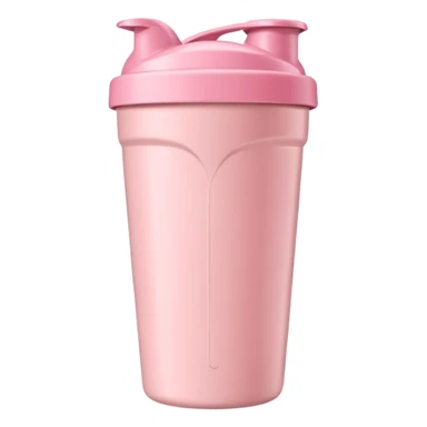 Pastel pink shaker cup with protein coffee inside, minimal composition sticker