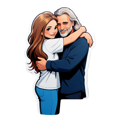 White man hugging white woman with long hair sticker