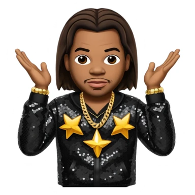 Busta Rhymes with dark brown hair, black sequin outfit sticker