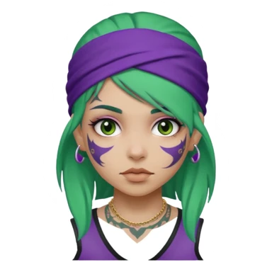 green hair with purple head bandana and lots of face tattoo girl sticker