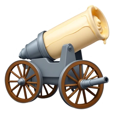 Cannon on wheels that has some mayonnaise dropping out of the front sticker
