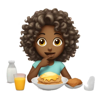 Girl eating breakfast curly hair sticker