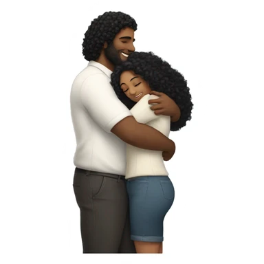 woman with long black curly hair hugs a tall broad man tightly sticker
