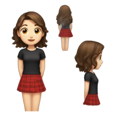 2d girl with brown hair and brown eyes a black shirt and a red checked skirt sitting sticker