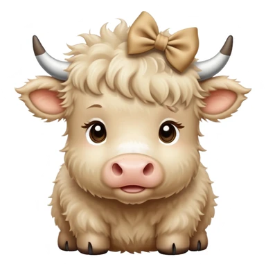 Beige fluffy baby scottish cow with a small bow on head beige sticker