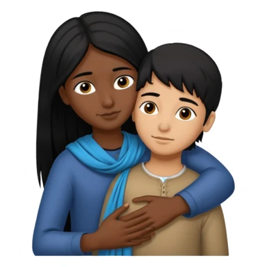 An Afghan girl and Indian boy who are in long distance relationship hug each other from distance. sticker