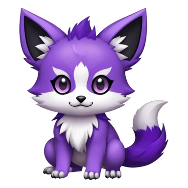  High quality Cute Cool Kawaii edgy Chibi Fur-Sona Purple fur, white belly, white tail-tip, black legs, black ears, Fakemon-Digimon-creature-animal-vernid-hybrid Full Body, facial markings sticker