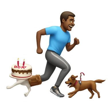 Happy man running a sprint with a birthday cake and walking his dog at the same time sticker