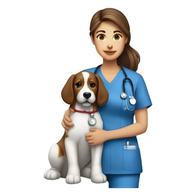Nurse with long beautiful brown hair in blue scrubs wearing stethoscope with dog sitting next to her  sticker