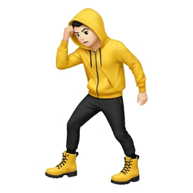 Invincible but whering a yellow hoodie and the mouth covered whering black pants and black boots sticker