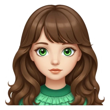 Girl with long brown wavy hair and curtain bangs and green eyes with long lashes sticker