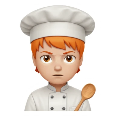 Short orange hair, angry, wearing chef uniform and chef hat sticker
