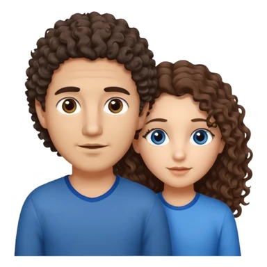 make a couple with the boy taller then the girl and the boy is mexican with brown eyes and brown hair slightly wavy/curly and some front hairs gray and then girl with blue eyes with brown long curly hair and she is white  sticker