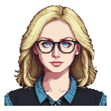 blonde 40 year old woman with blue eyes and glasses sticker
