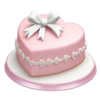 Pastel pink heart shaped cake with fancy white icing and bows sticker