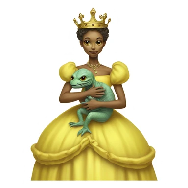  Reptilian alien woman, full body, in victorian jellow elegant dress, have a crown,holds a newborn humman baby sticker