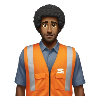 sad Black Male with Small Afro from Home Depot wearing orange pro loader vest pushing orange home depot carts sticker