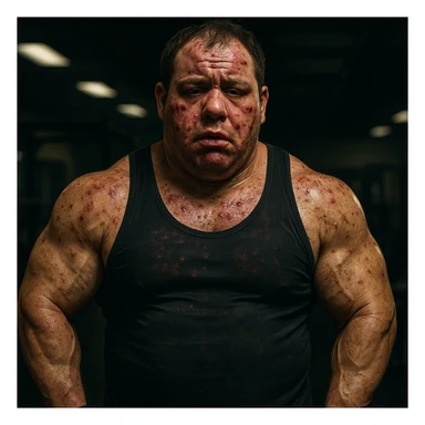  bodybuilder che fa dosaggi a caso di steroidi, e quindi sta male, iper realistica , con tanti effetti collaterali e senza chissà che risultati estetici sticker
