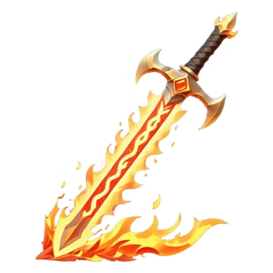 fire guardian sword object icon, flaming blade, glowing lava runes, ember sparks, fantasy weapon, 3D cartoon, mobile game icon style, centered, clean background, no text, no watermark
 sticker