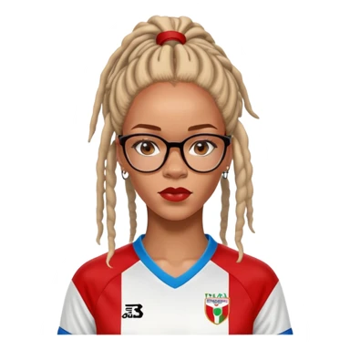 Rihanna freckles on nose and soccer woman dreadlocks Anguilla red and white jersey and cateye eyeglasses sticker