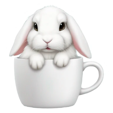 White mini lop rabbit drinking tea from a mug sticker