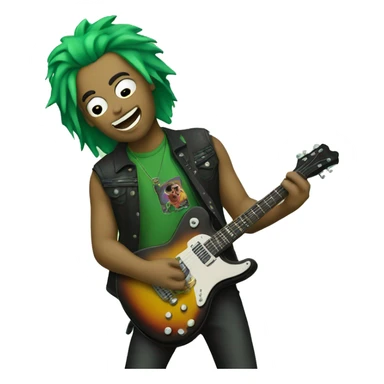 Rockstar with green hair wearing a guitar sticker