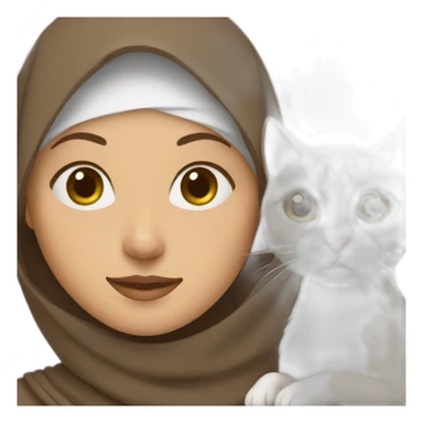 woman in brown hijab and her white cat sticker