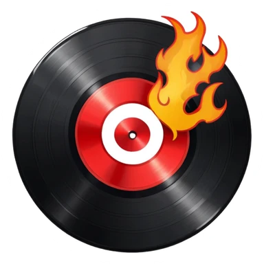 a black vinyl record white stick  with red outlin and flames  sticker