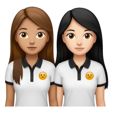 Dos mujeres juntas que una sea de color trigueña cabello largo castaño con una raya en medio polo blanco y de color blanca cabello largo negro polo negro, sticker