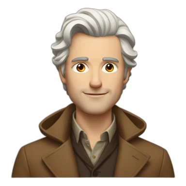 rich white man; blnd hair ; brown coat sticker