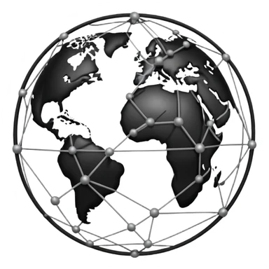 stylized globe with network lines and nodes, mostly black with white accents sticker