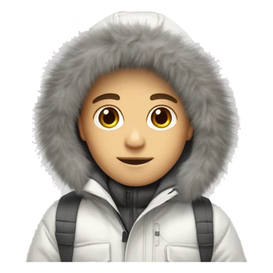White winter parka with grey fur trimmed hood white boy sticker
