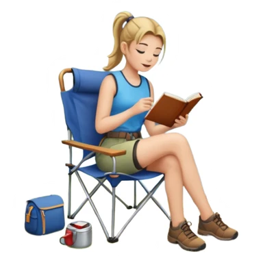 A pony tail hair woman journaling on a camping chair, enjoying the quiet nature scene. sticker