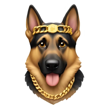 German Shepherd wearing a gold cuban link sticker
