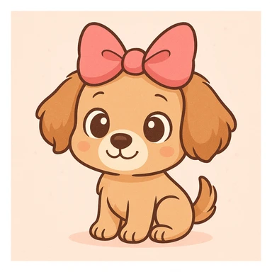 cute puppy wearing a large pink bow, cartoon style sticker