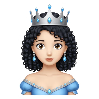 Por favor hazme el emoji de la princesa pero con el pelo negro y rizado, los ojos marrones y la corona plateada con jollas azules sticker