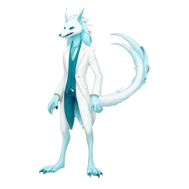 White elegant beautiful natural cute badass epic anthro modern albino sergal-vernid-Fakémon with cyan mane, with cyan edgy stripes, anthropomorphic, two-legged, digitigrade, full body sticker