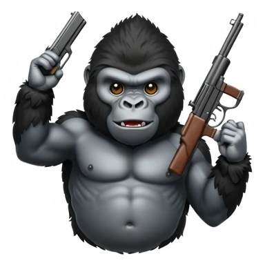 A gorilla holding a gun in the air sticker