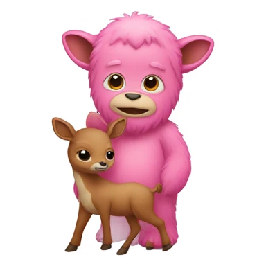 Pink Bigfoot holding a baby deer  sticker