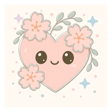 Make the silver details on the heart with sakura more prominent in kawaii style. sticker