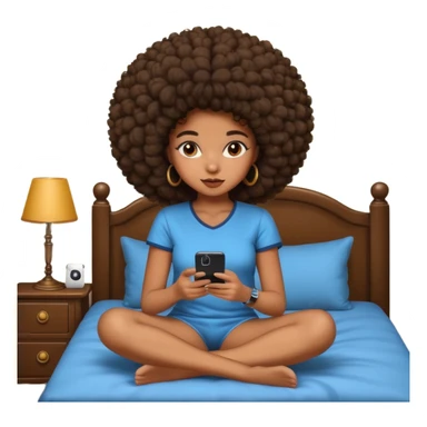 a slim thick black girl sitting on her bed with a big afroon her phone sticker
