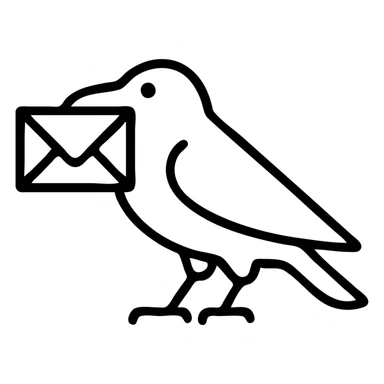 outlined icon of a raven carrying a letter sticker
