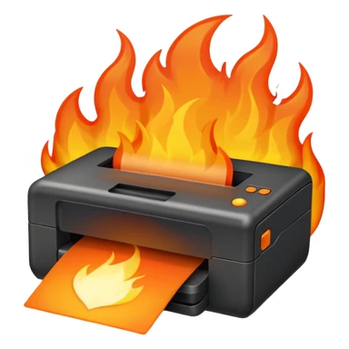 una impresora escupiendo fuego sticker