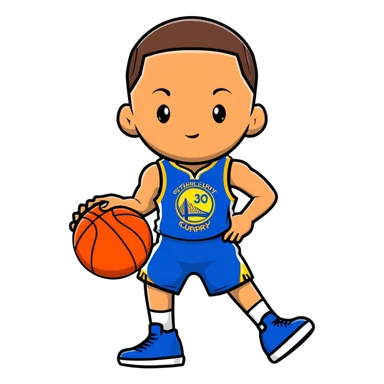 Stephen Curry without a beard, holding a basketball sticker