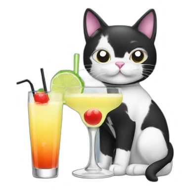 black and white cat with cocktail sticker