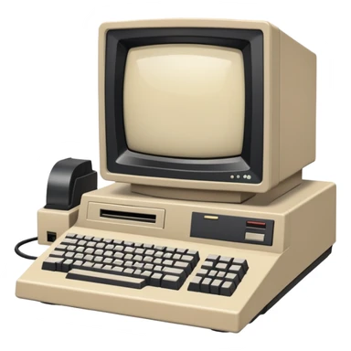 Vintage desktop computer from the 80s, bulky beige monitor with floppy disk drive, separate keyboard, nostalgic tech aesthetic sticker