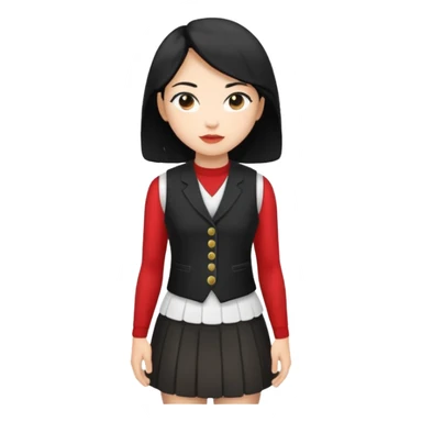 asian woman in white skirt and black women's vest sticker
