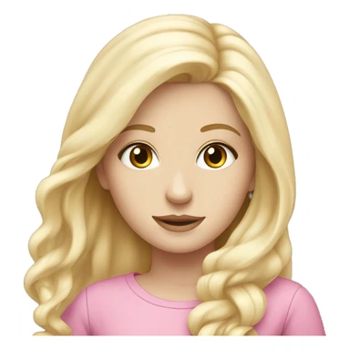 White girl, blond long hair, grey eyes, pink,  sticker