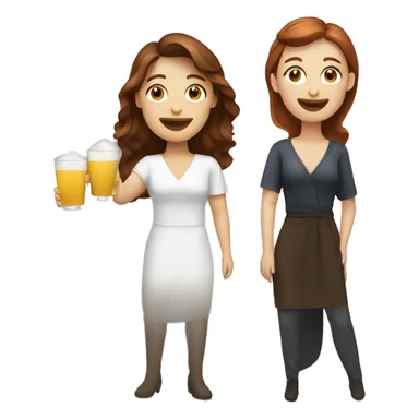 Two Caucasian women at happy hour, one with brown hair, the other with dark red hair sticker