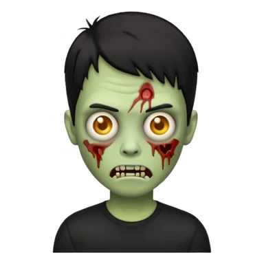 zombie iPhone emoji with buzz cut short black hair and black t-shirt sticker